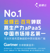 蝉联第一！金蝶夺冠Gartner中国高生产力aPaaS市场！